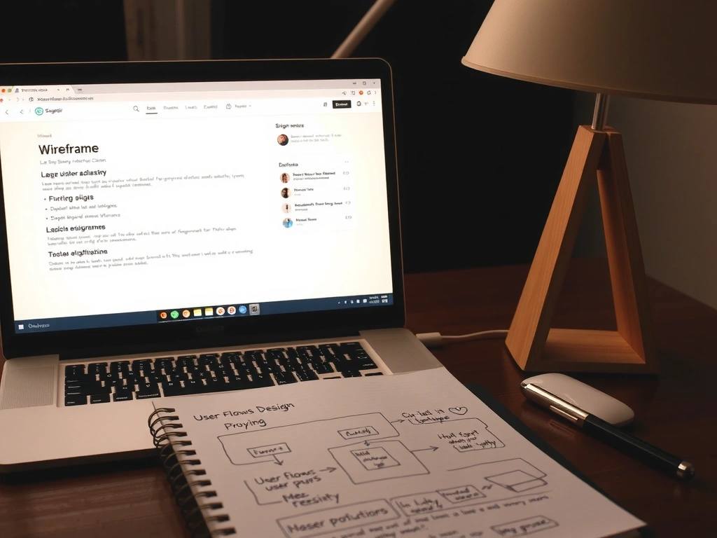 Editorial photo of a design workspace with wireframes and prototypes