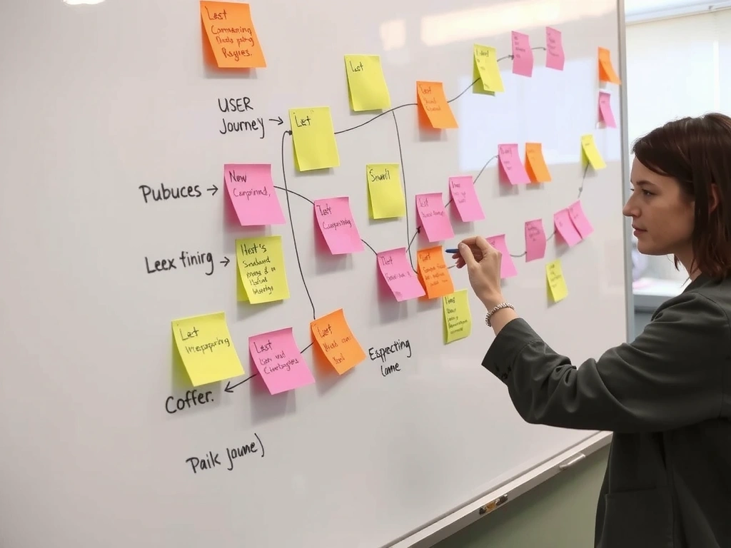 Whiteboard with structured user journey mapping